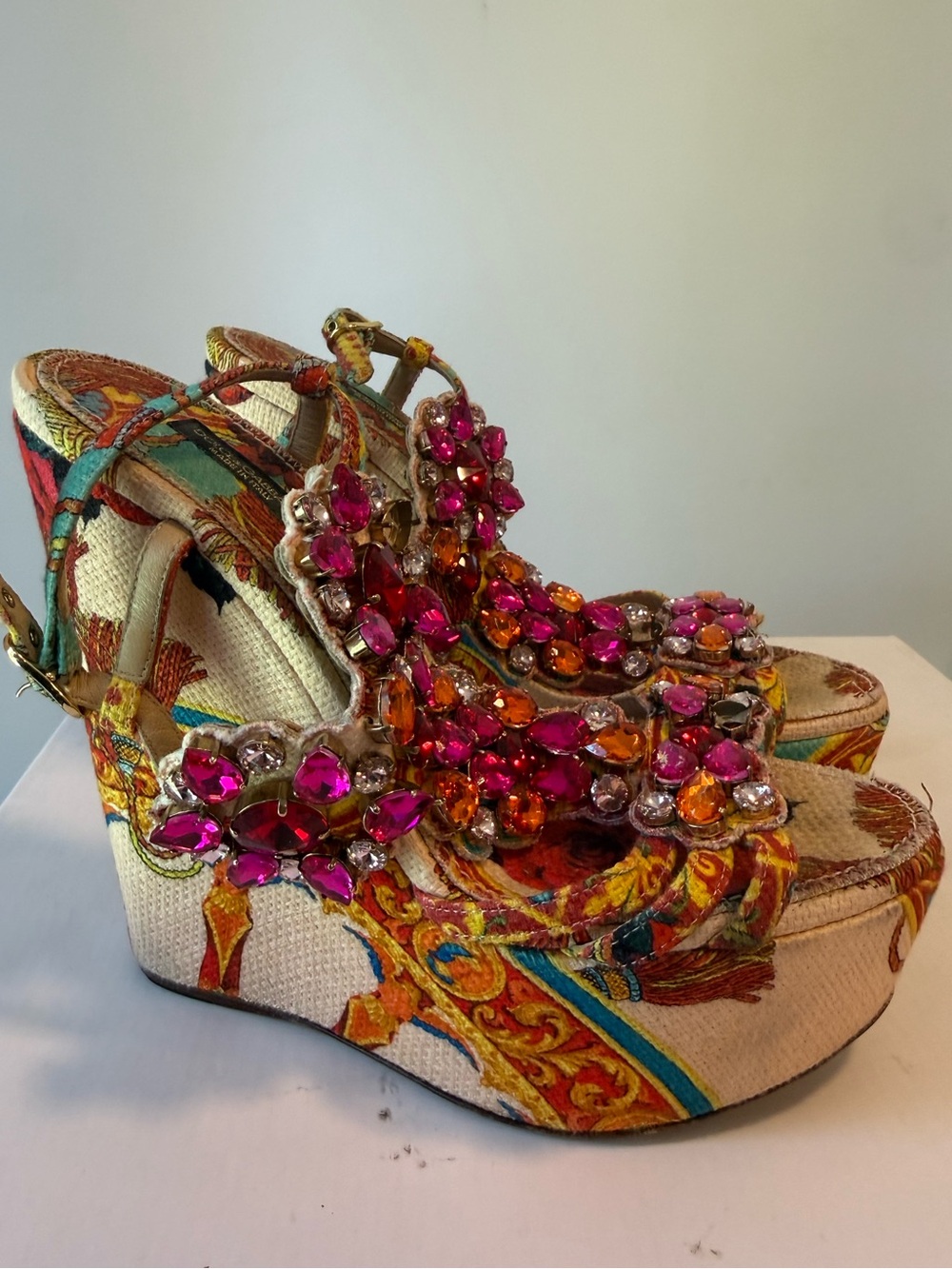Dolce & Gabbana Encrusted Embellished 6" Platform Wedge Sandals #Lux-SH-1